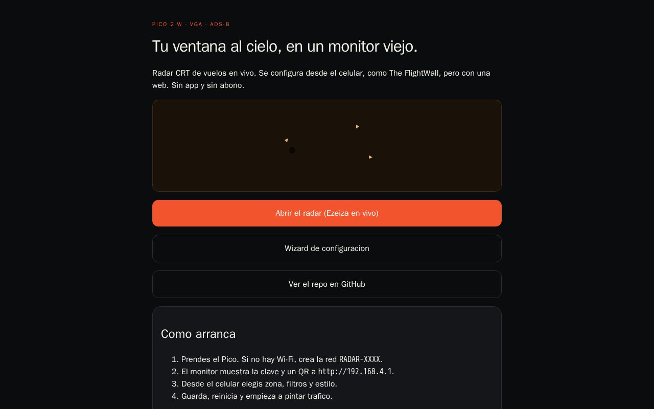 Preview of Radar VGA estilo FlightWall en Raspberry Pi Pico 2 W: setup por web, datos ADS-B gratis.