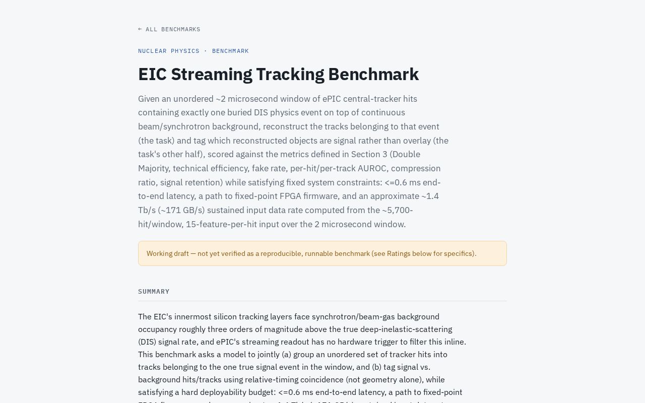Preview of Eic Streaming Tracking Benchmark