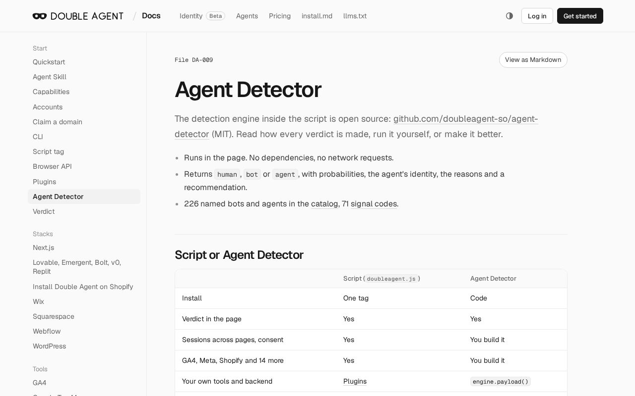 Preview of Agent Detector: Double Agent docs