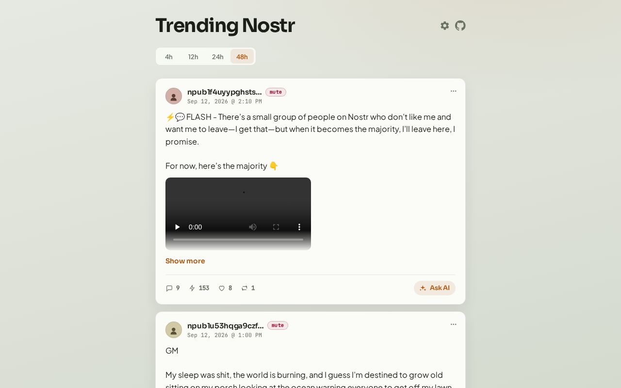 Preview of A simple read-only feed of trending Nostr notes.