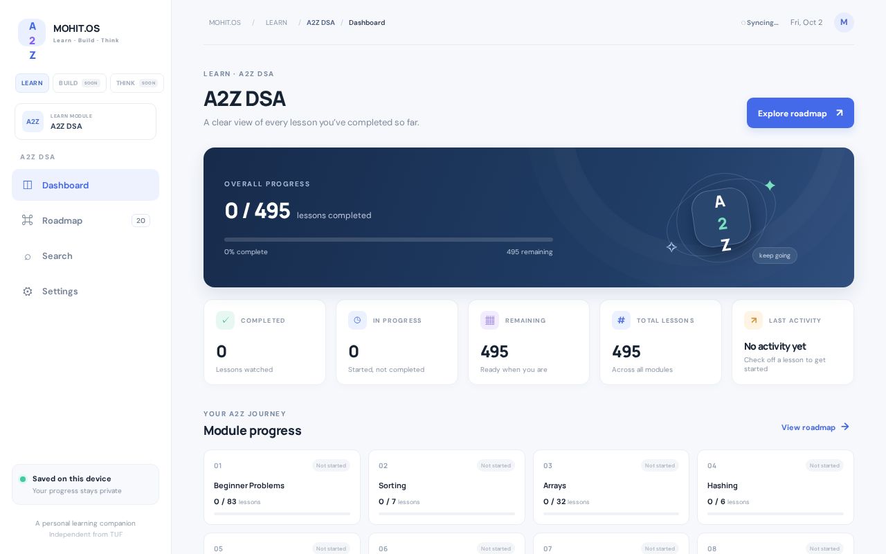 Preview of A2Z DSA Tracker
