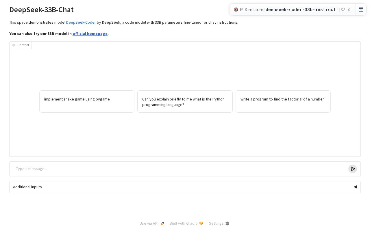 Preview of Chat with DeepSeek Coder 33B