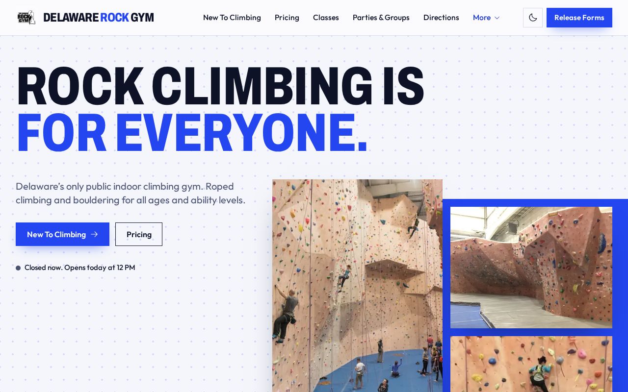 Preview of Delaware Rock Gym Website
