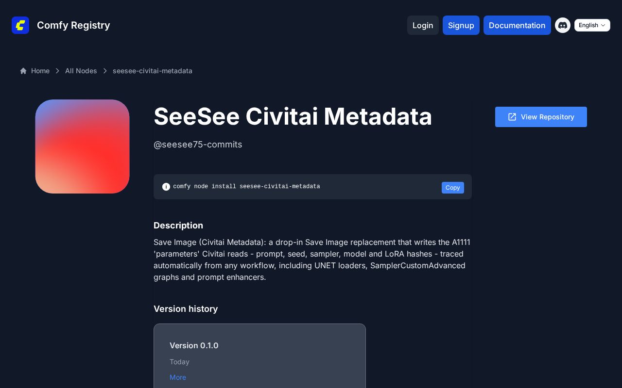 Preview of ComfyUI SeeSee Civitai Metadata