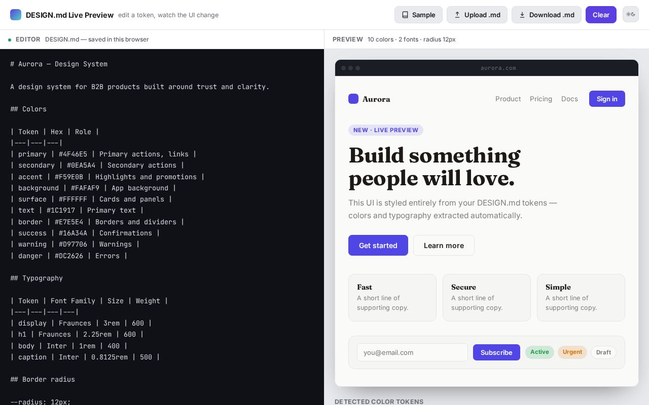 Preview of DESIGN.md Editor