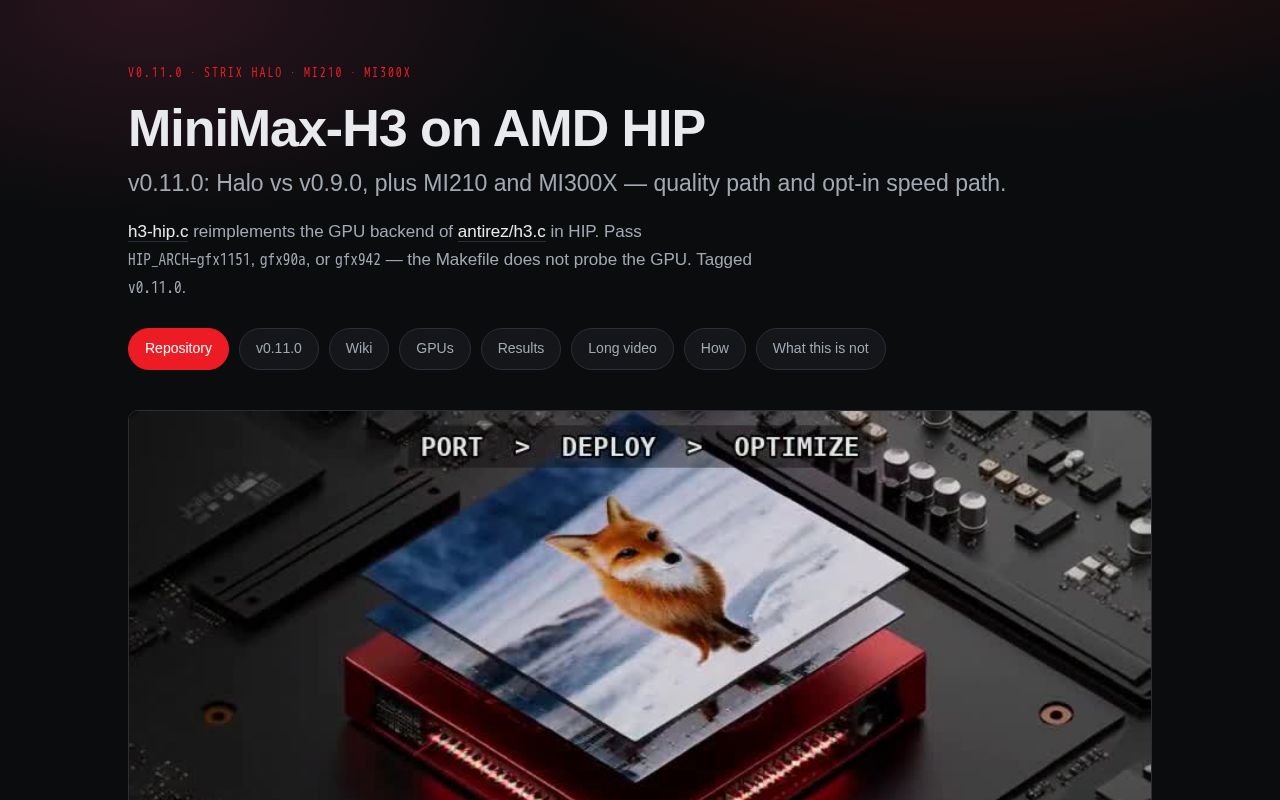 Preview of HIP port of antirez/h3.c (MiniMax-H3) for AMD GPUs