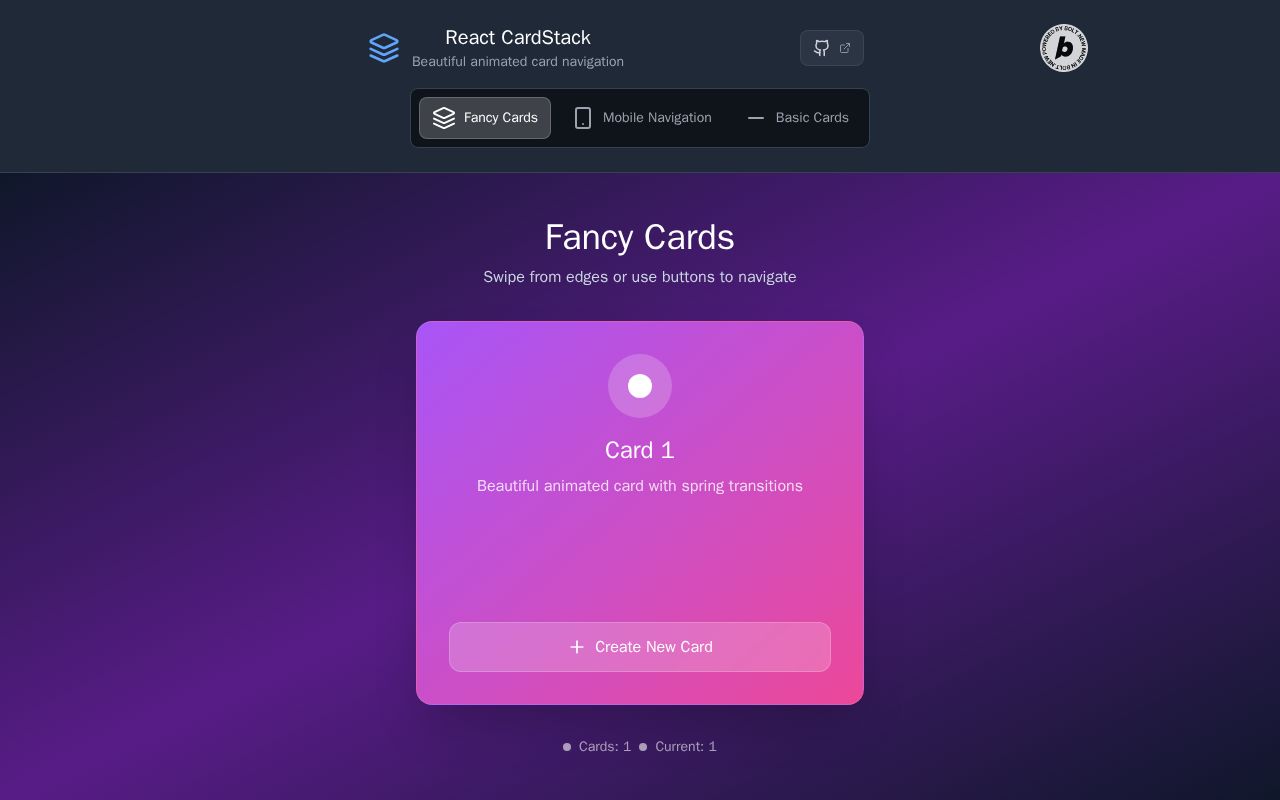 Preview of React CardStack