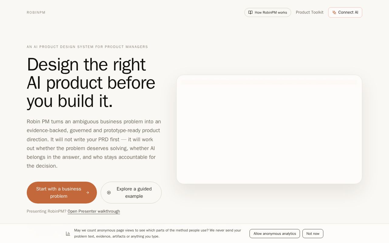 Preview of RobinPM: Your Sidekick for AI-Powered Product Management