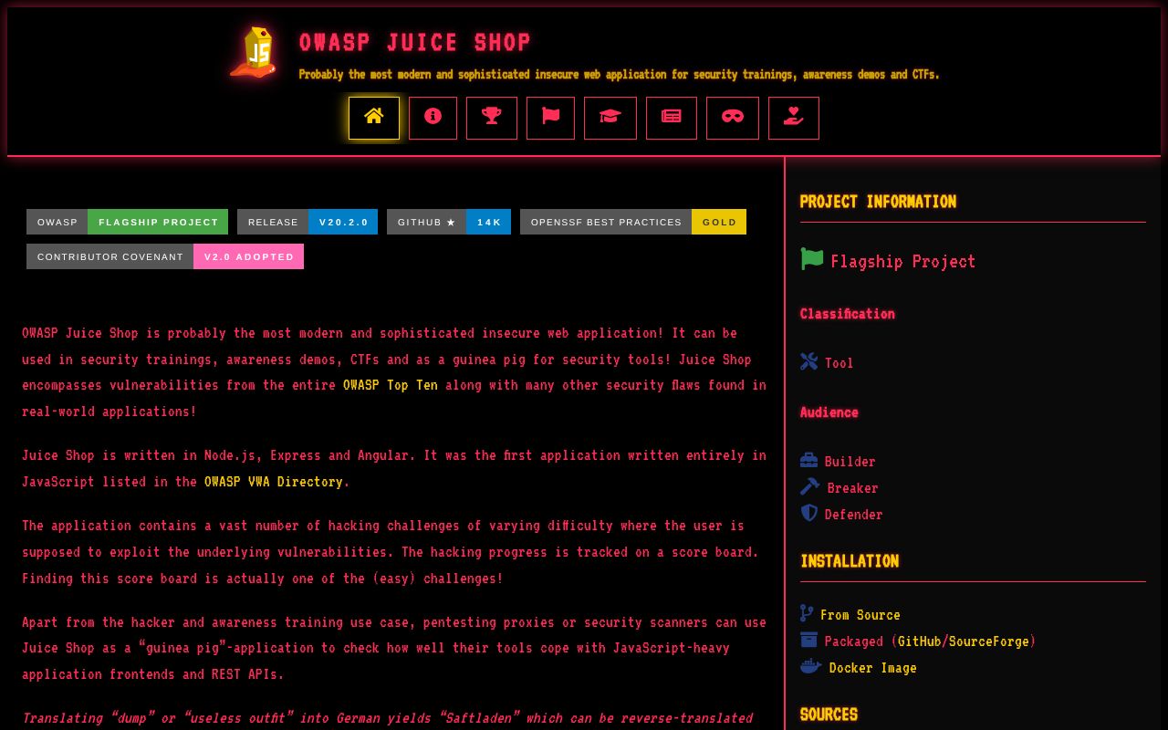 Preview of OWASP Juice Shop