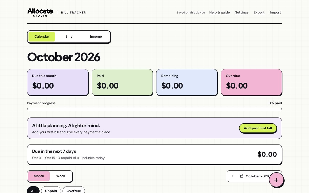 Preview of Allocate Studio Bill Tracker