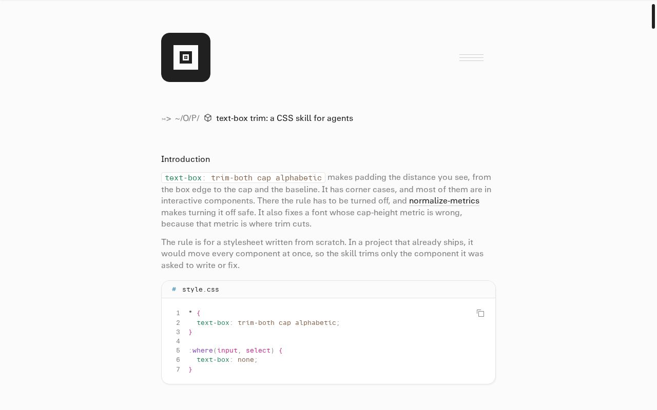 Preview of text-box trim: a CSS skill for agents