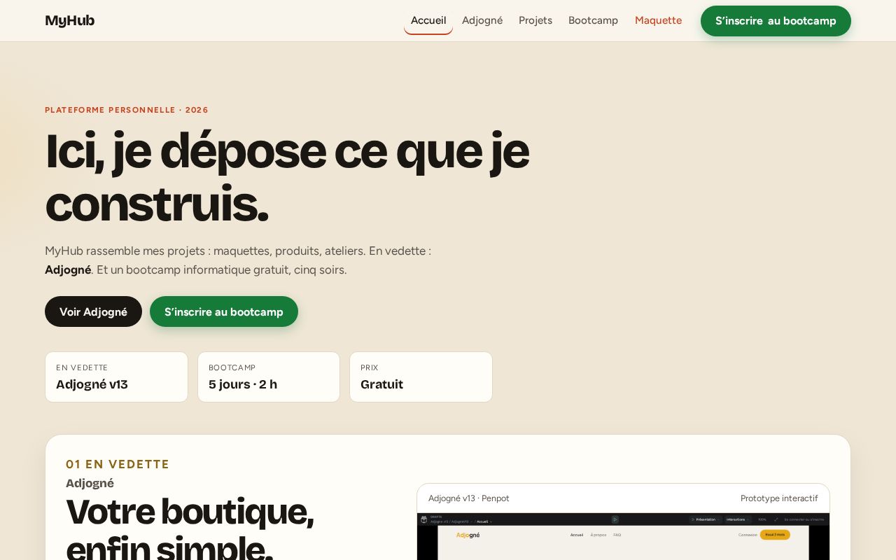 Preview of Plateforme personnelle — hub de projets, Adjogné en vedette
