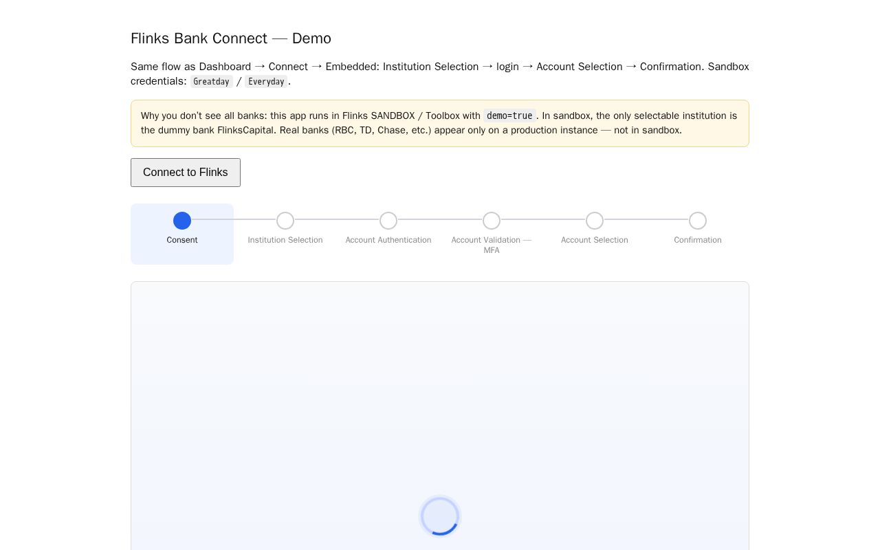 Preview of Flinks Bank Accout