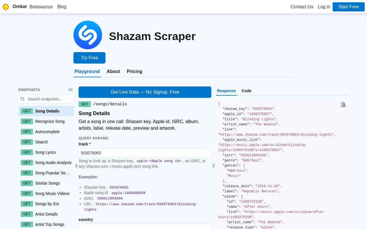 Preview of Shazam Scraper