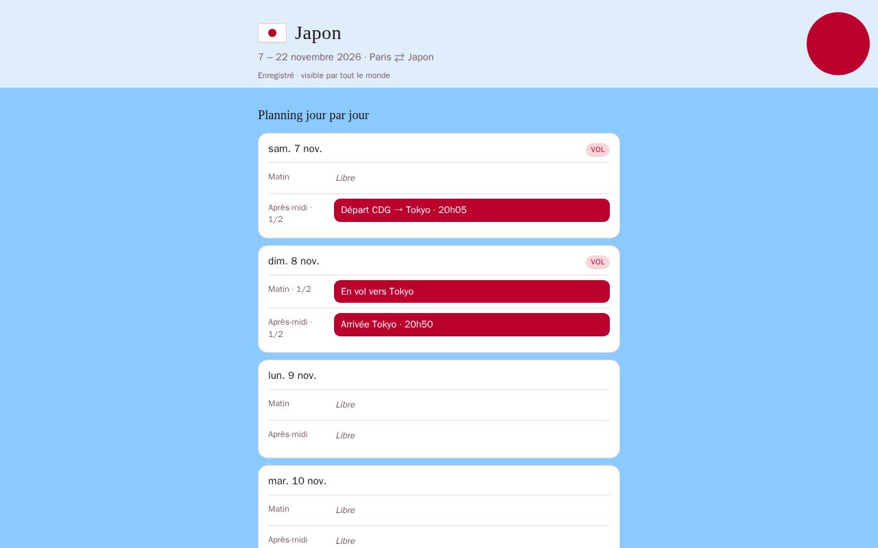 Preview of Planning voyage Tokyo novembre 2026