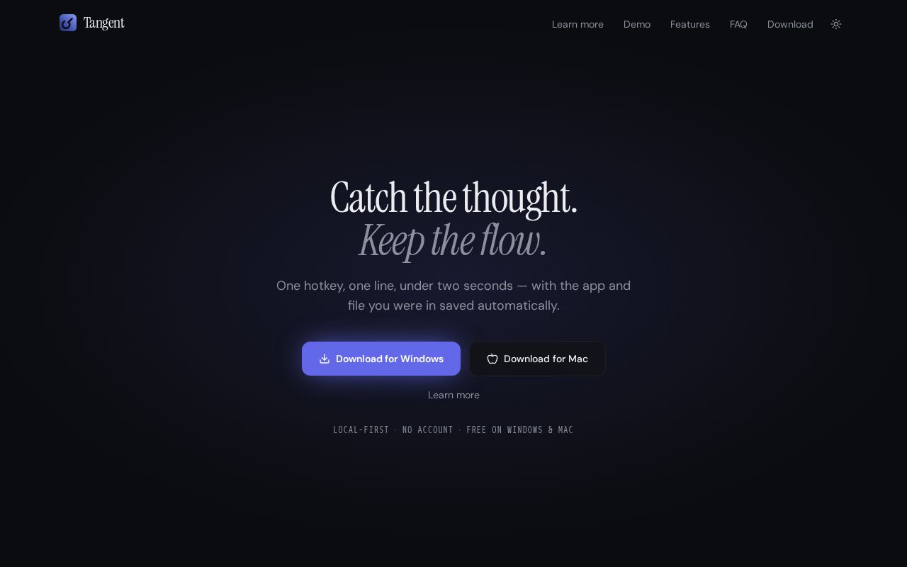 Preview of Marketing landing page for Tangent desktop app