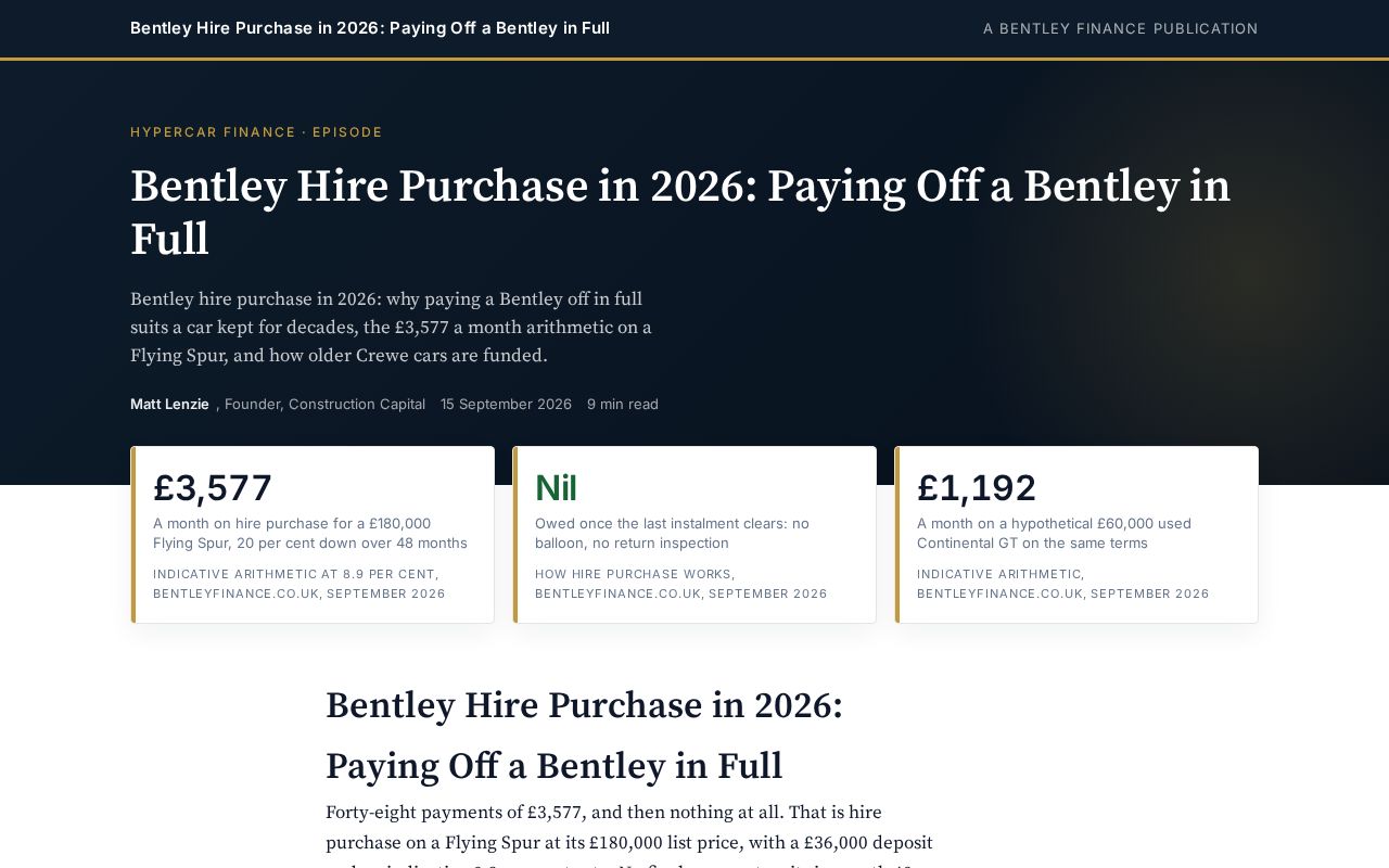 Preview of Bentley Hire Purchase in 2026: Paying Off a Bentley in Full