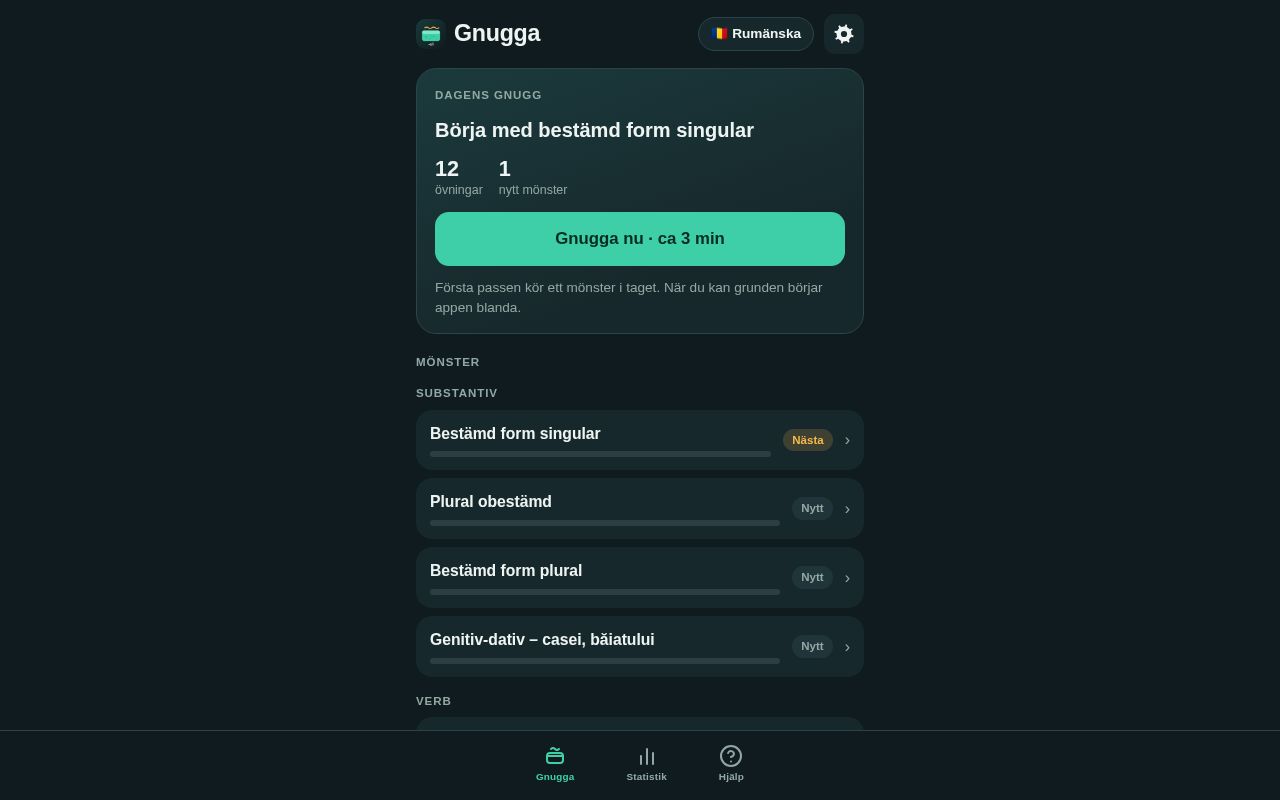 Preview of Gnugga grammatik – syskonapp till Flippa. Rumänska först.