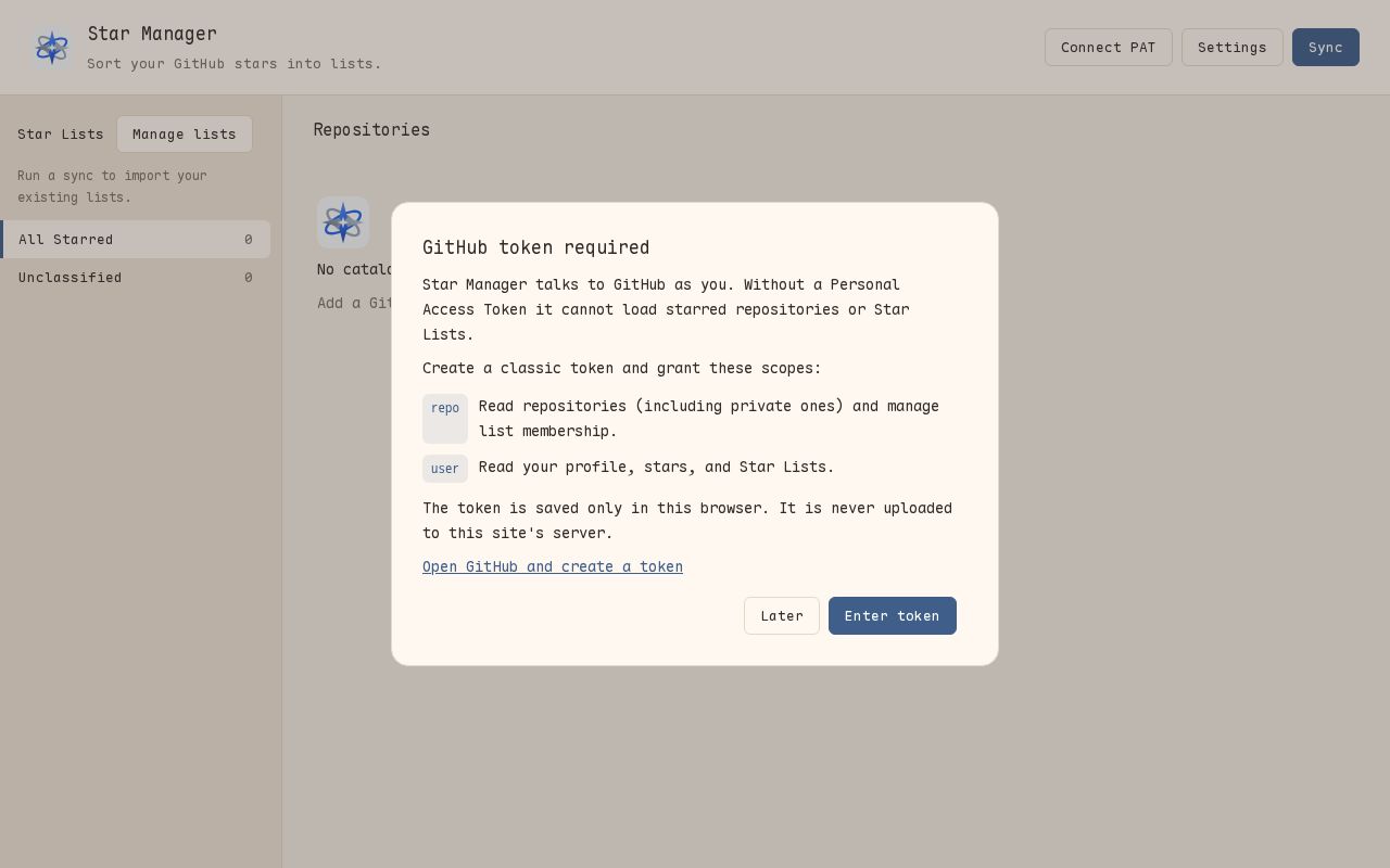 Preview of Github Star Manager