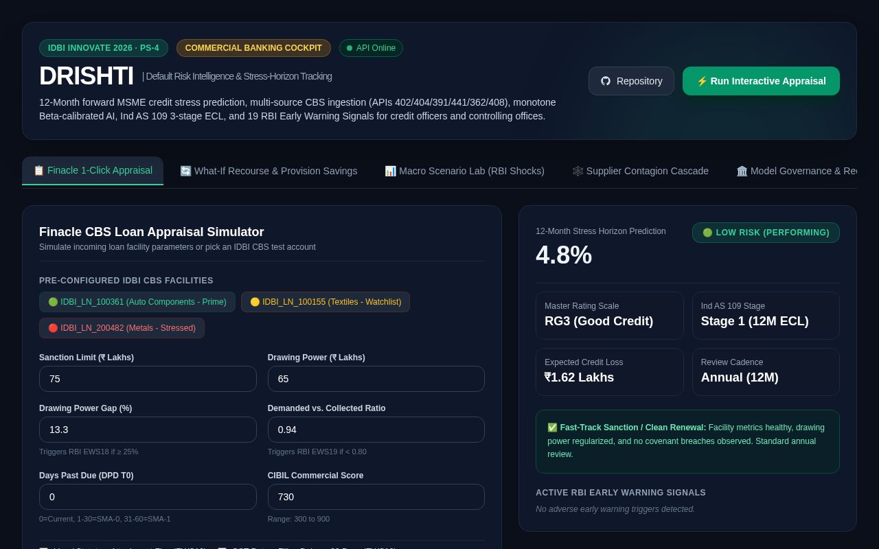 Preview of DRISHTI — IDBI Bank MSME Credit Predictive AI & Risk Cockpit
