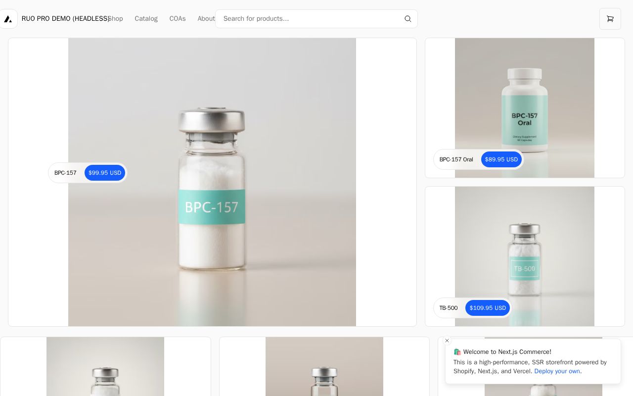 Preview of Vercel Next.js Commerce running on the dsco commerce platform (@dscodotco/sdk provider)