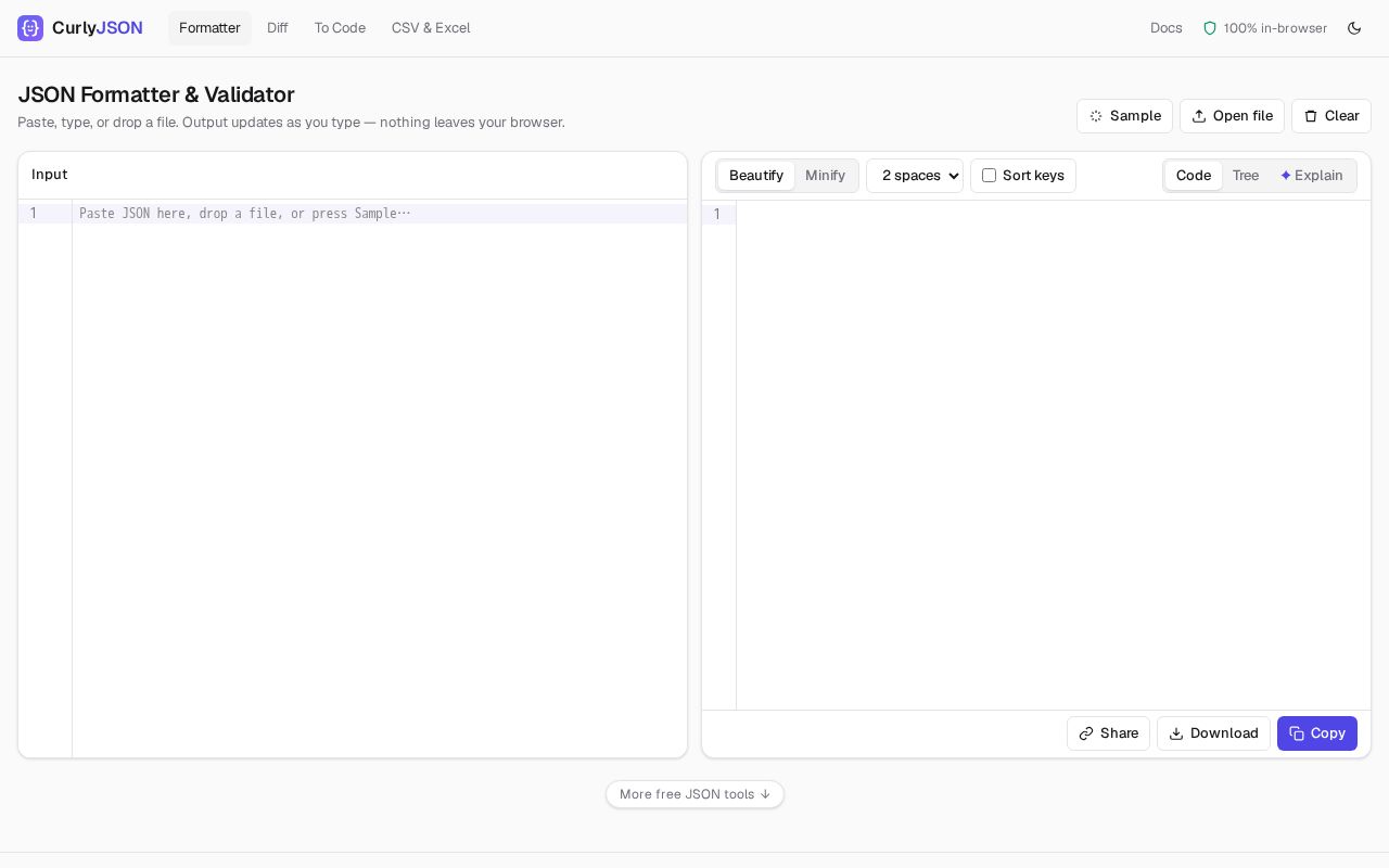 Preview of JSON Formatter & Validator