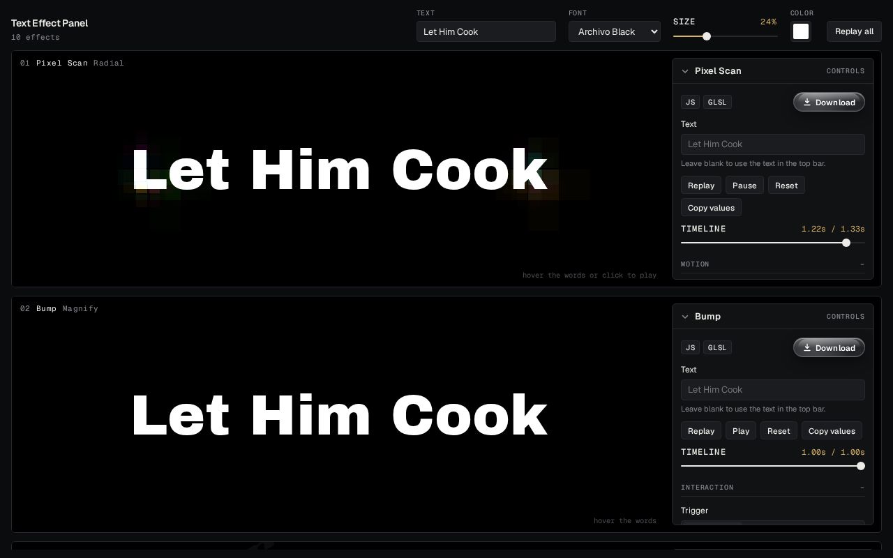 Preview of Text Effect Panel