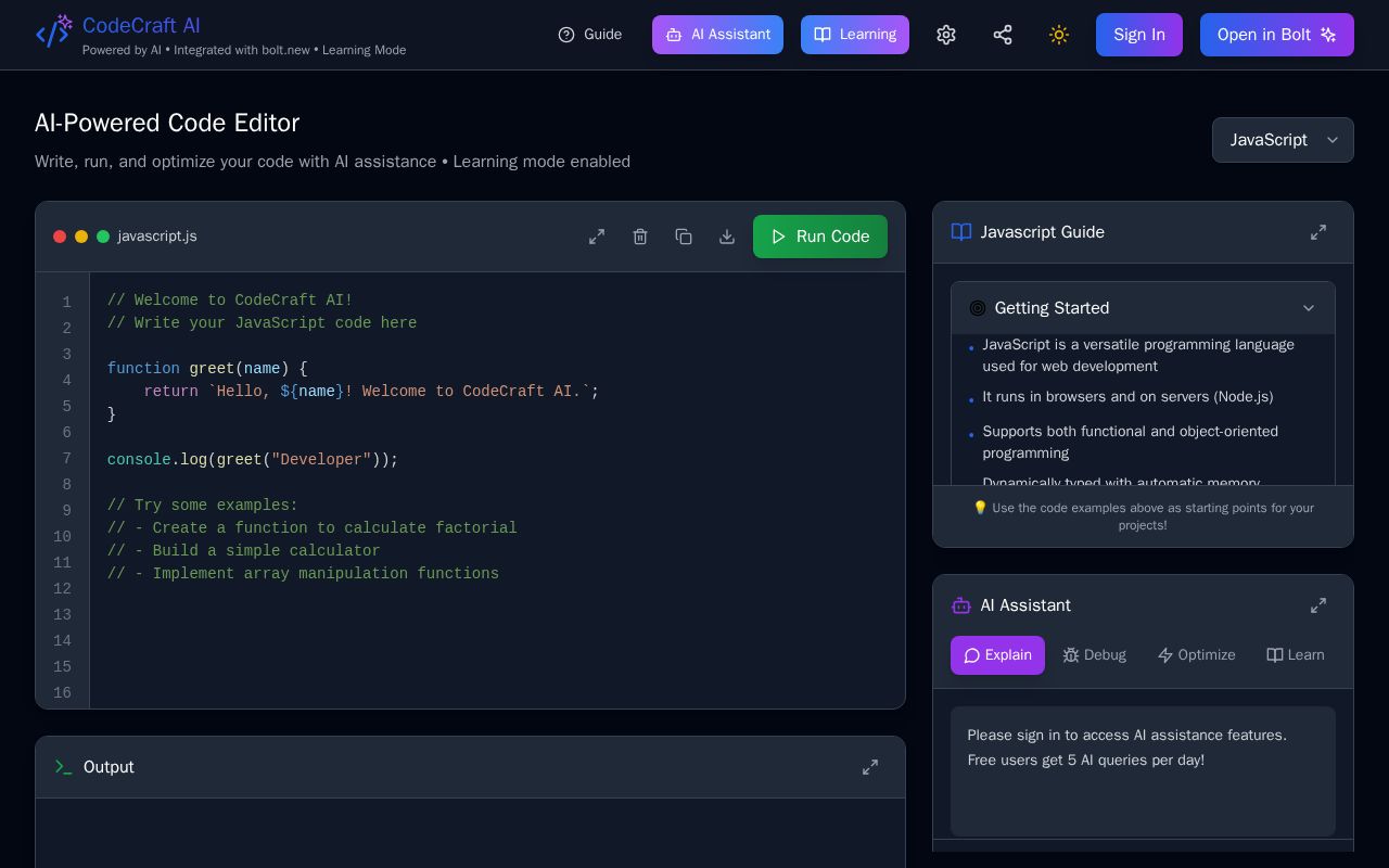 Preview of CodeCraft AI