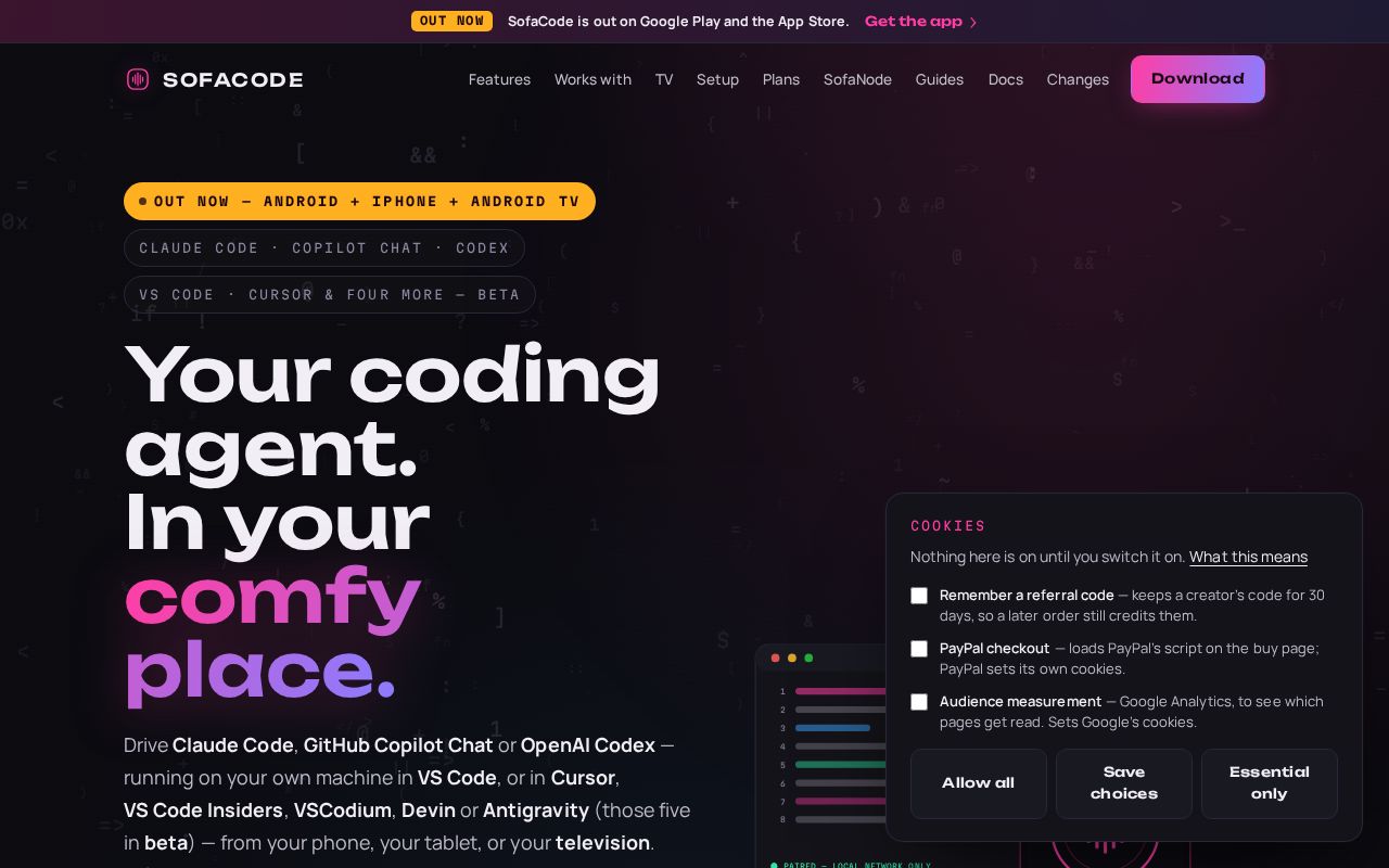 Preview of SofaCode — Your coding agent. In your comfy place.