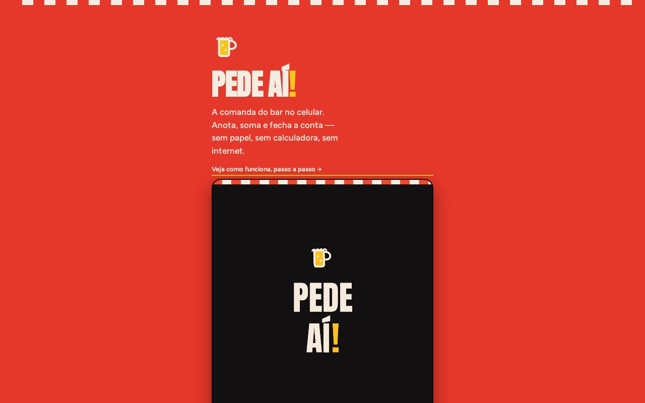 Preview of PedeAí — comanda digital pra bar. Página de download do APK.