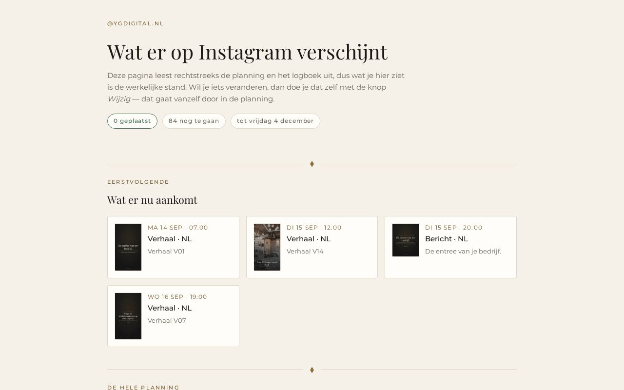 Preview of Plaatst automatisch verhalen en berichten op het Insagram-account van YG Digital
