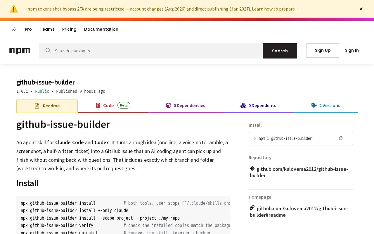 Preview of Github Issue Builder