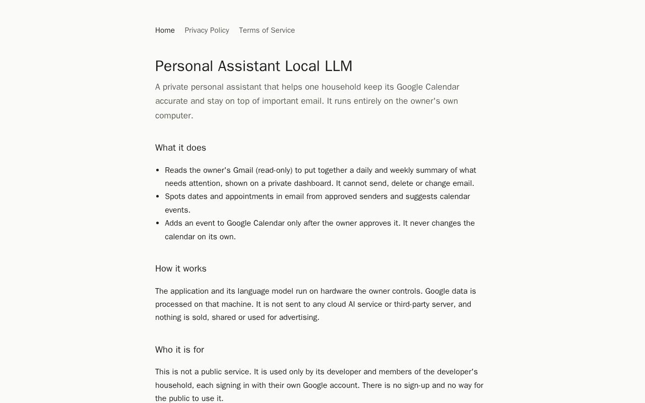 Preview of Personal Assistant Local LLM