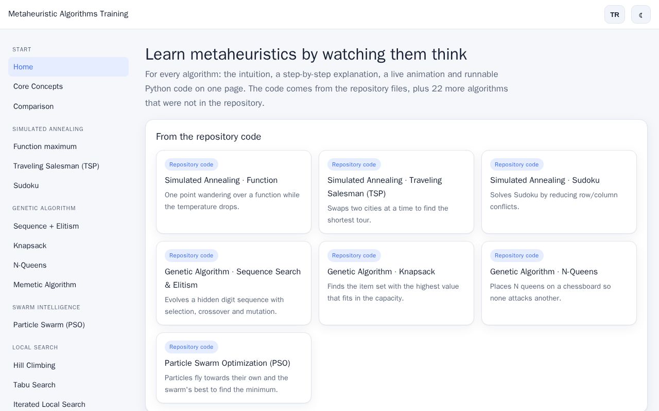 Preview of Metaheuristic Algorithms Training