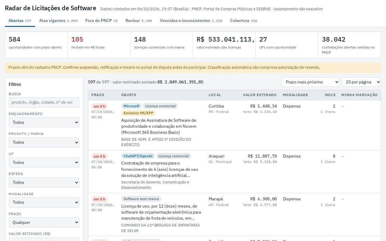 Preview of Licitacoes Software
