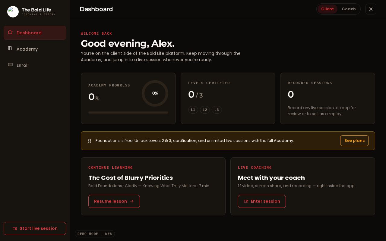 Preview of Boldlife Coach App