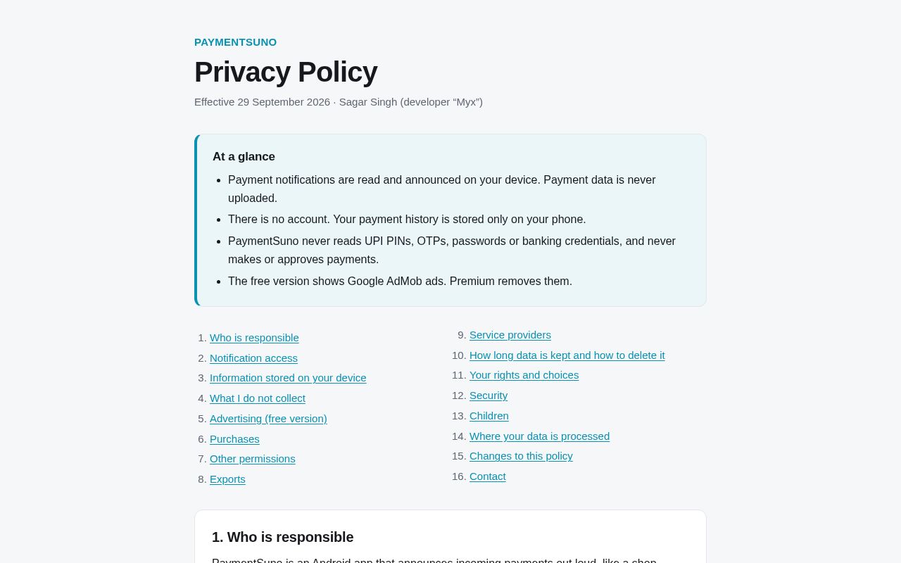Preview of Paymentsuno Privacy Policy