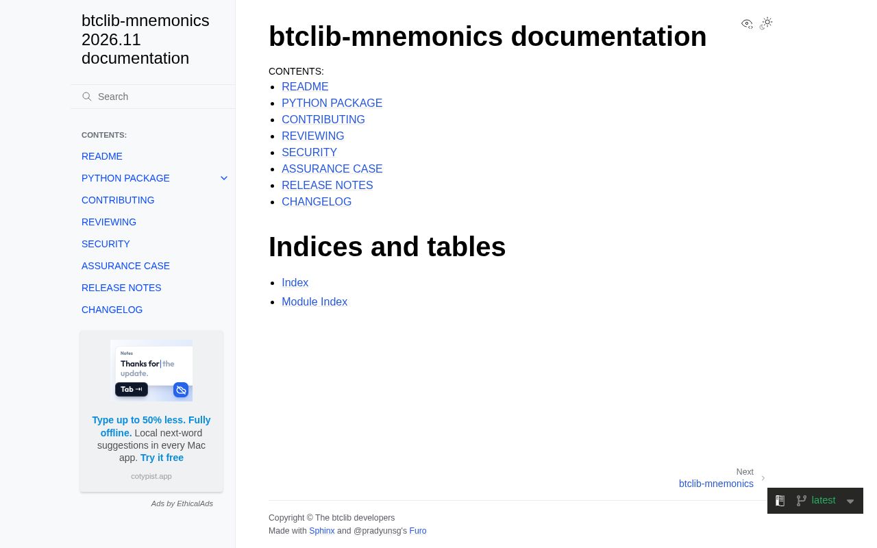 Preview of Btclib Mnemonics