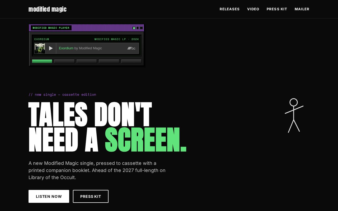 Preview of Modified Magic press microsite (mockup)