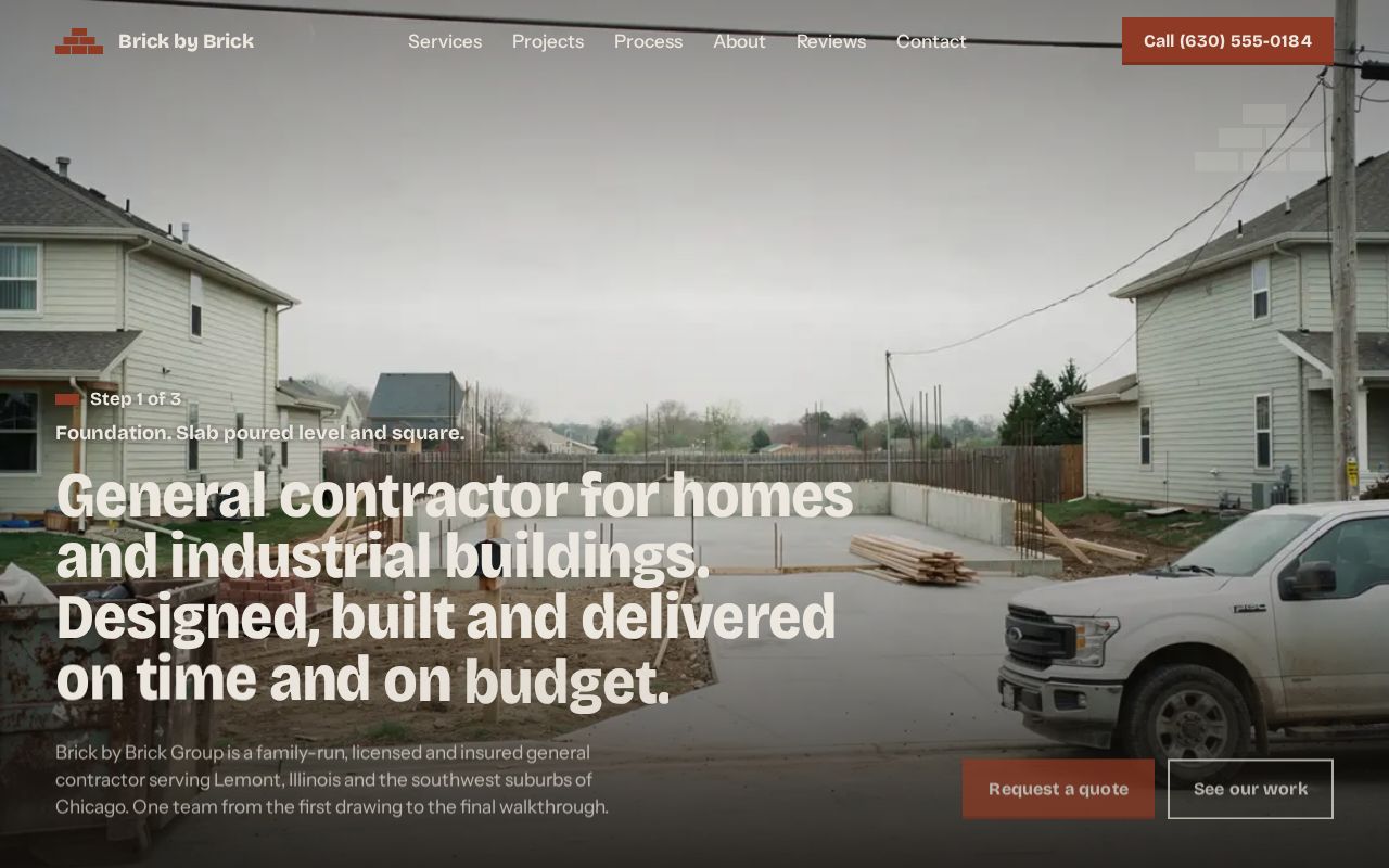 Preview of Sample website for Brick by Brick Group LLC, general contractor