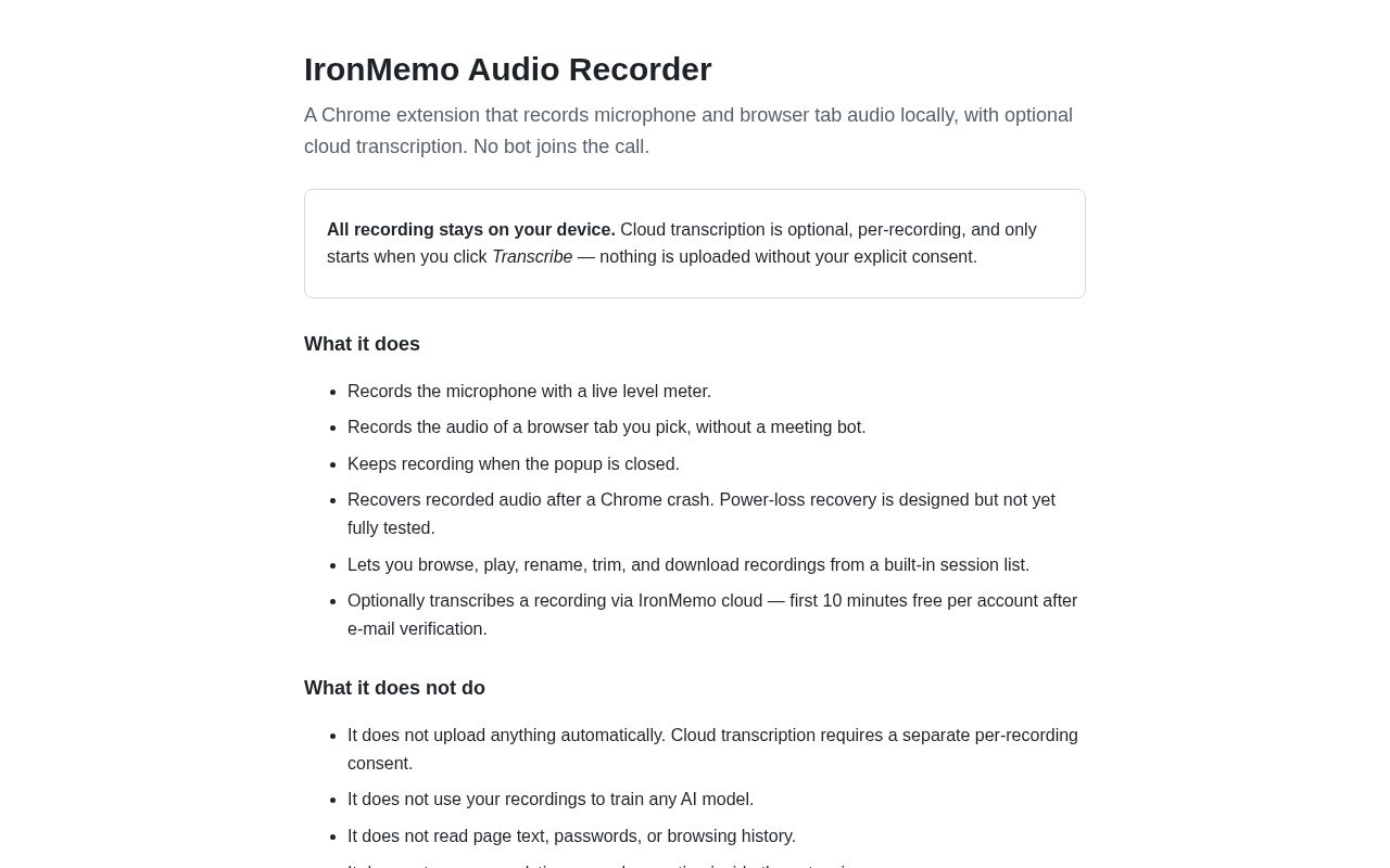 Preview of Ironmemo Recorder