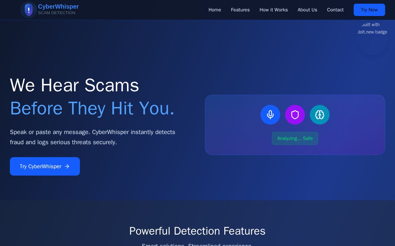 Preview of CyberWhisper – Real-Time Scam and Threat Analyzer