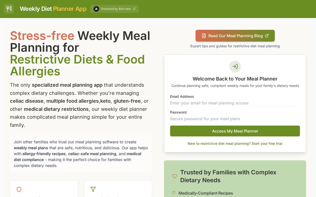 Preview of Weekly Diet Planner App
