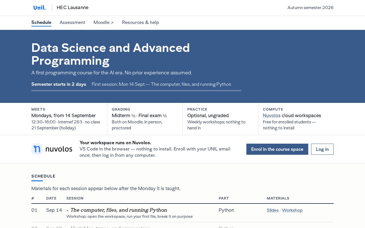 Preview of Data Science and Advanced Programming — HEC Lausanne, autumn 2026