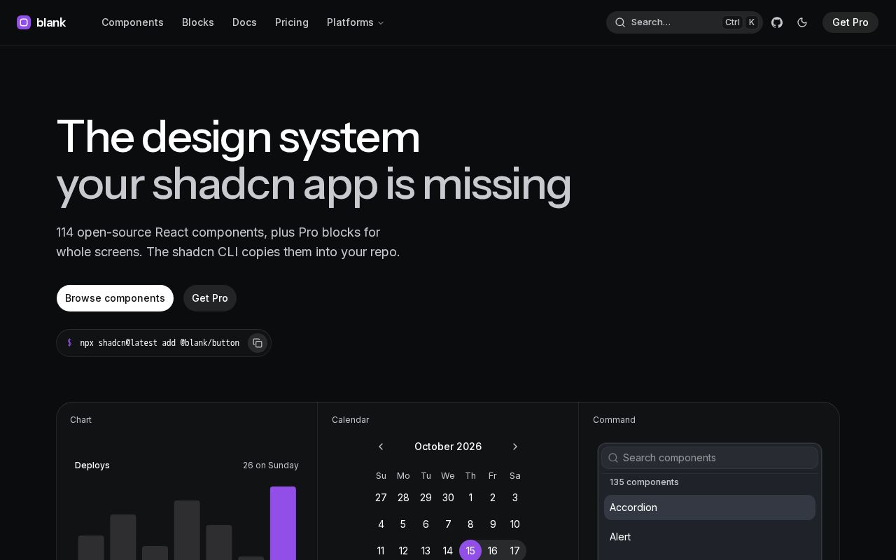 Preview of Blank: React components and blocks for shadcn