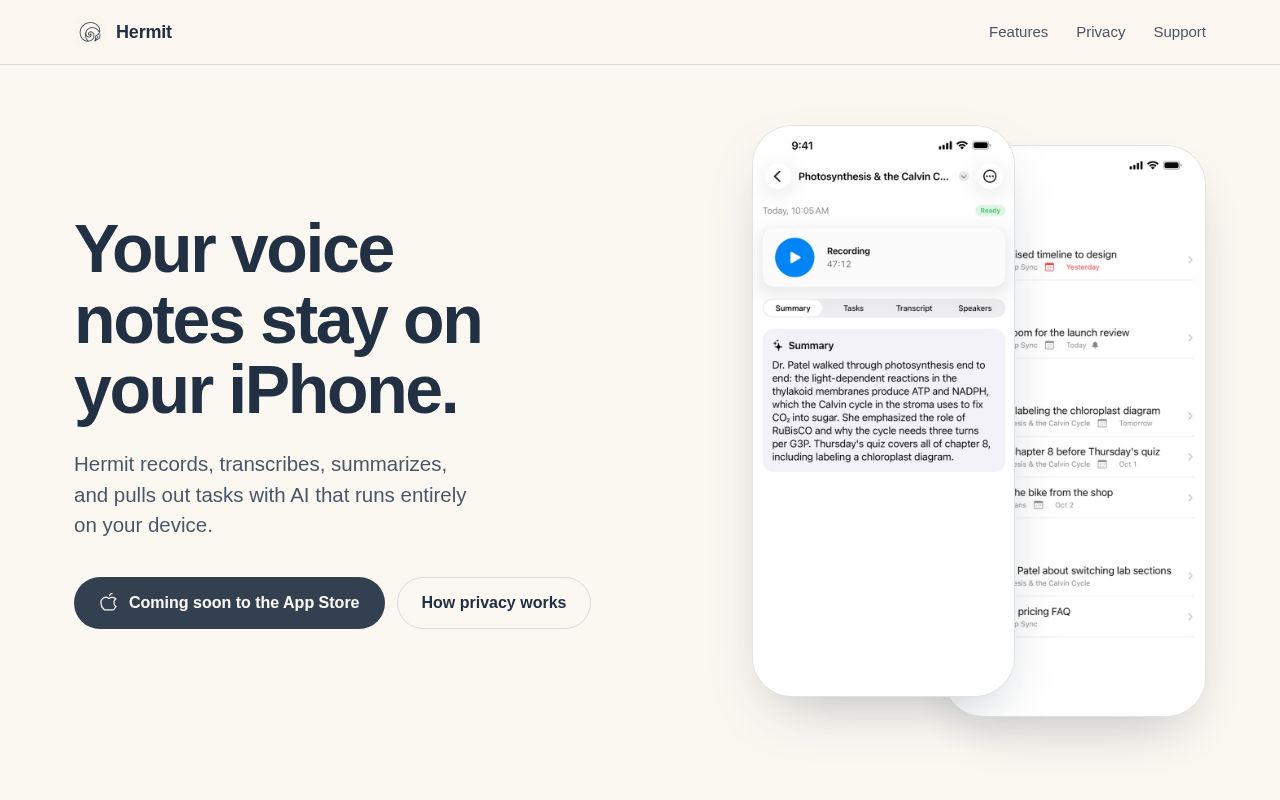 Preview of Hermit Website
