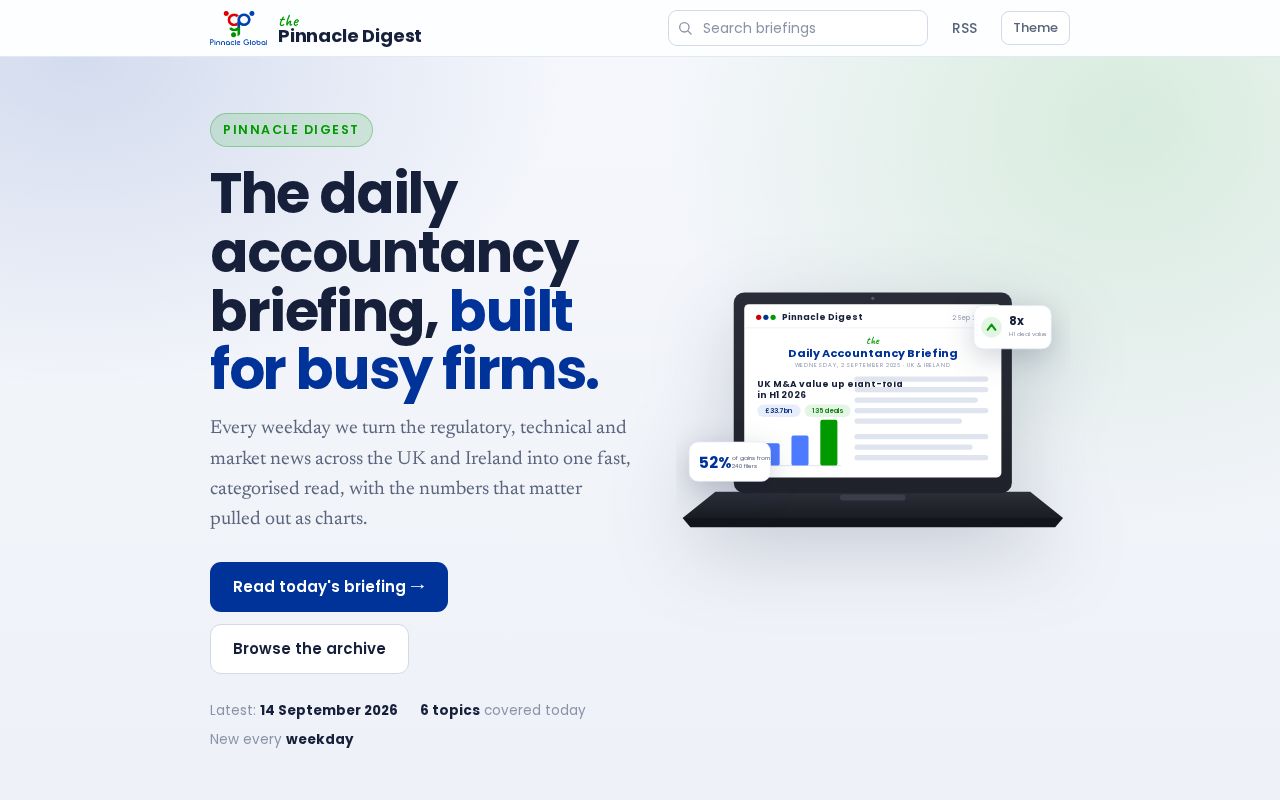Preview of Pinnacle Digest - daily accountancy briefing for UK & Ireland firms