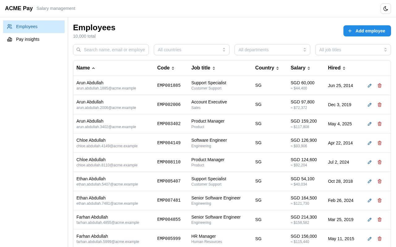 Preview of Acme Salary Management