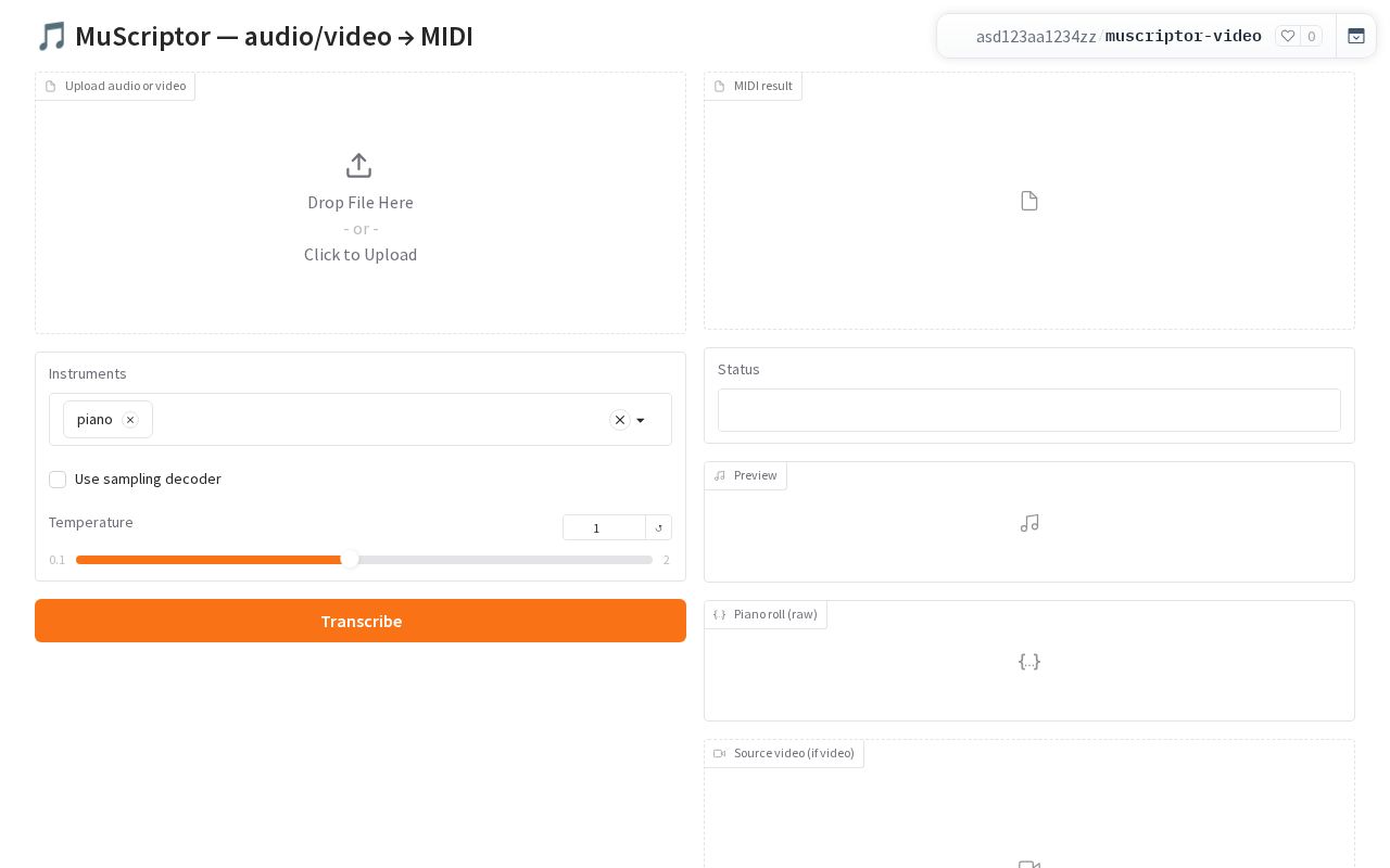 Preview of MuScriptor Inference API