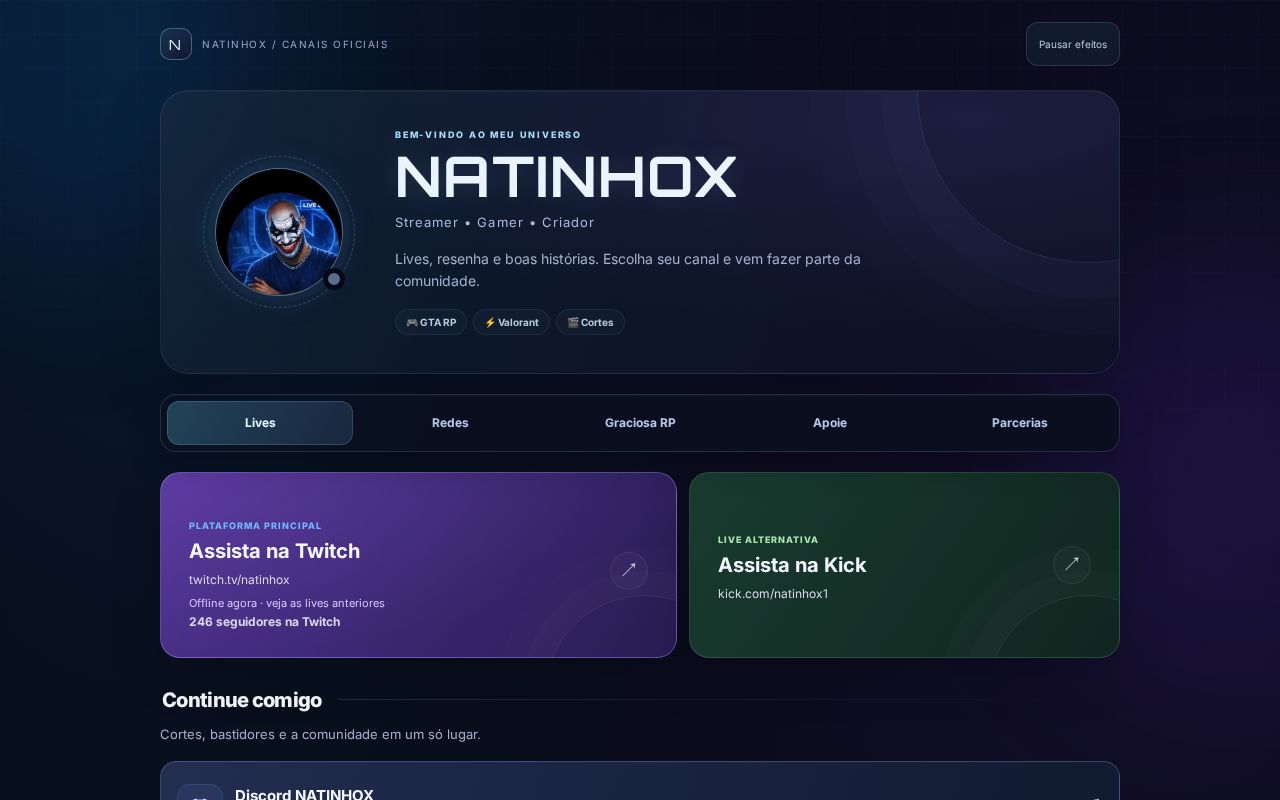 Preview of Landing page oficial do NATINHOX - streamer, gamer e criador de conteudo